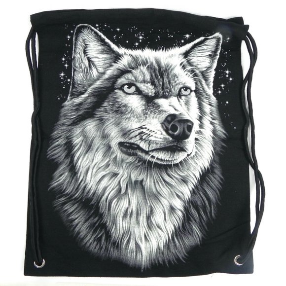 Wolf Print Black Canvas Tote - Picture 2 of 6